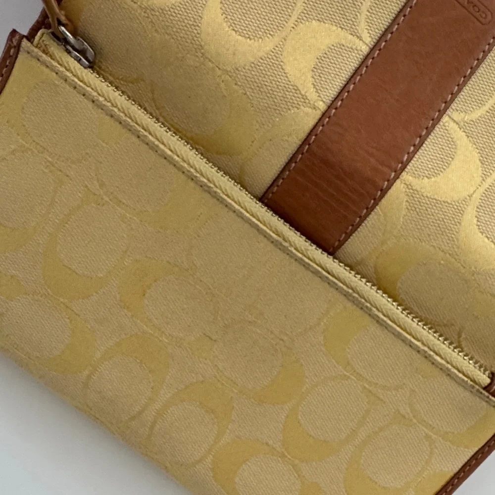 Coach Pale Yellow/Gold and Brown Logo Fabric & Leather Women's Wallet - Picture 8 of 16